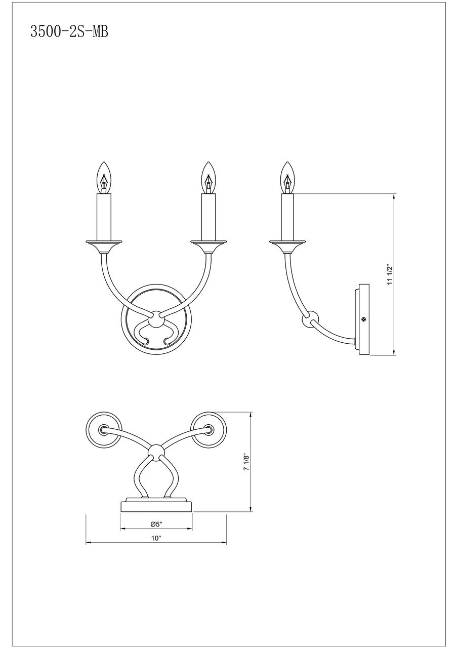 Z-Lite Arabella 2 Light Wall Sconce in Matte Black 3500-2S-MB