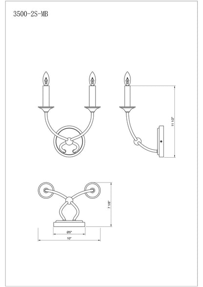 Z-Lite Arabella 2 Light Wall Sconce in Matte Black 3500-2S-MB