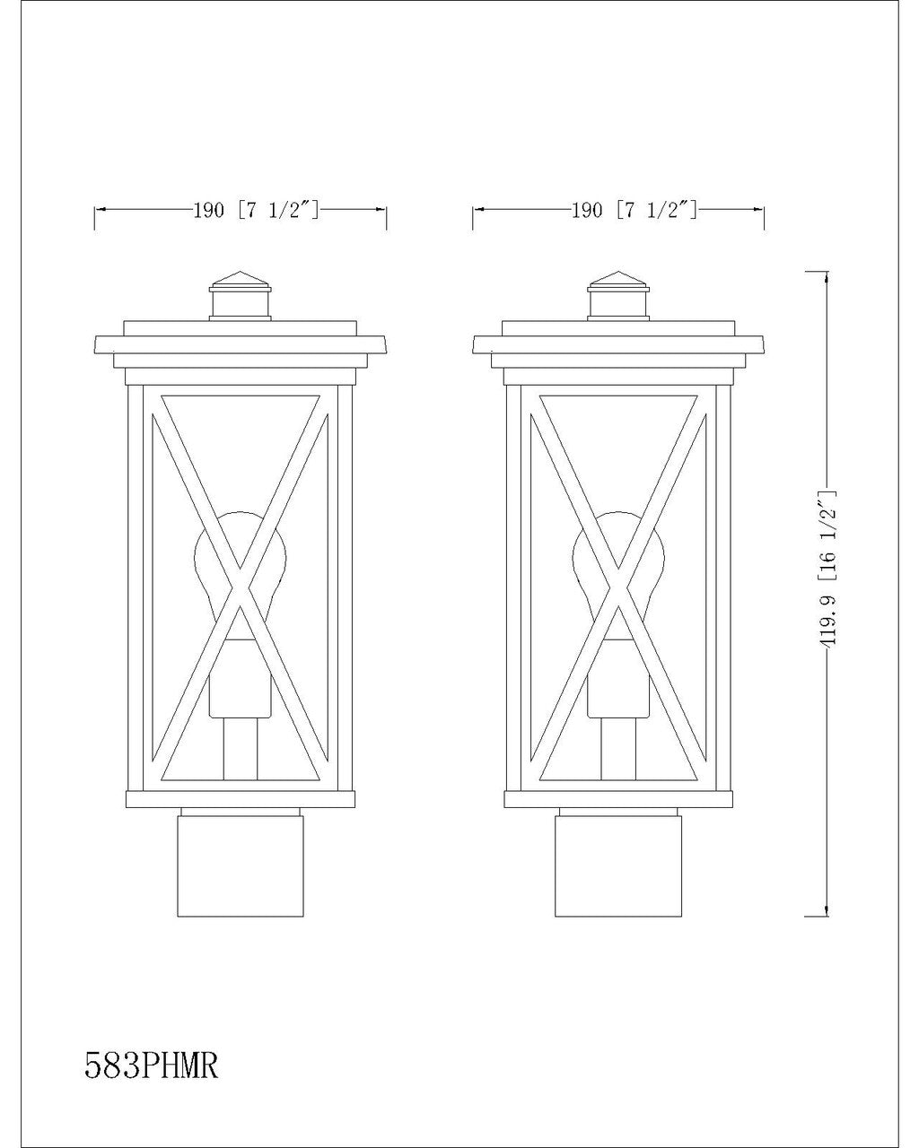 Z-Lite Brookside 1 Light Outdoor Post Mount Fixture in Black 583PHMR-BK