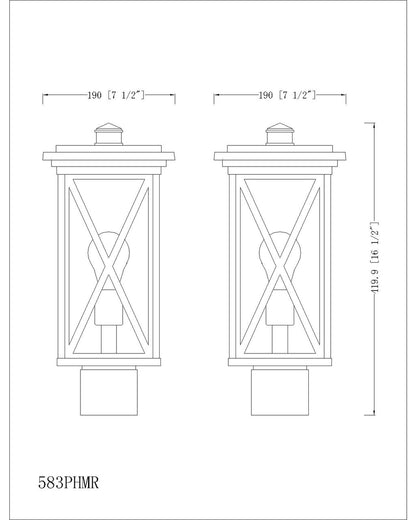 Z-Lite Brookside 1 Light Outdoor Post Mount Fixture in Black 583PHMR-BK