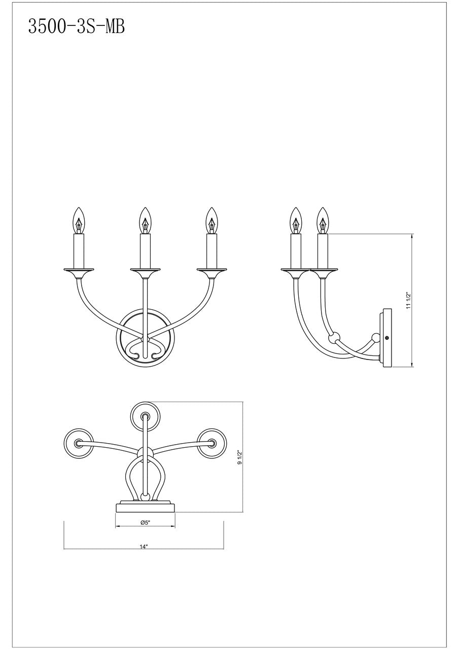 Z-Lite Arabella 3 Light Wall Sconce in Matte Black 3500-3S-MB