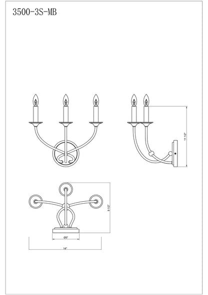 Z-Lite Arabella 3 Light Wall Sconce in Matte Black 3500-3S-MB