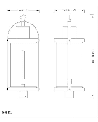 Z-Lite Roundhouse 1 Light Outdoor Post Mount Fixture in Black 569PHXL-BK