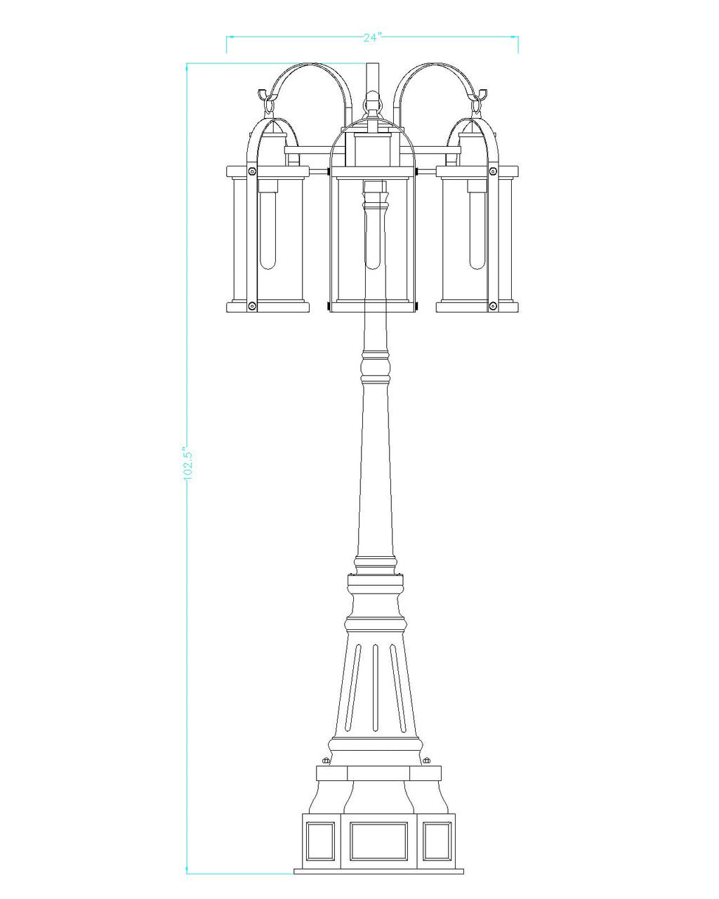 Z-Lite Roundhouse 3 Light Outdoor Post Mounted Fixture in Black 569MP3-564P-BK