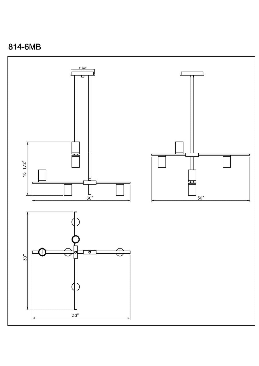 Z-Lite Calumet 6 Light Chandelier in Matte Black + Polished Nickel 814-6MB-PN