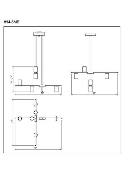 Z-Lite Calumet 6 Light Chandelier in Matte Black + Polished Nickel 814-6MB-PN