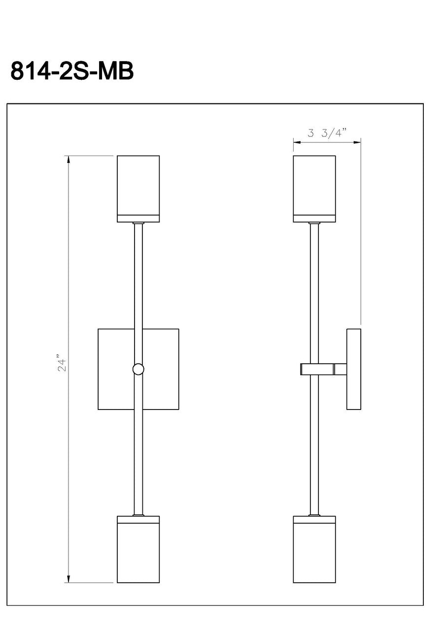 Z-Lite Calumet 2 Light Wall Sconce in Matte Black + Polished Nickel 814-2S-MB-PN