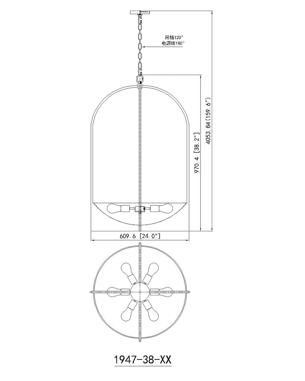 Z-Lite Devon 6 Light Chandelier in Matte Black 1947-38MB