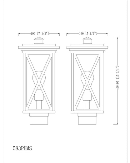 Z-Lite Brookside 1 Light Outdoor Post Mount Fixture in Black 583PHMS-BK