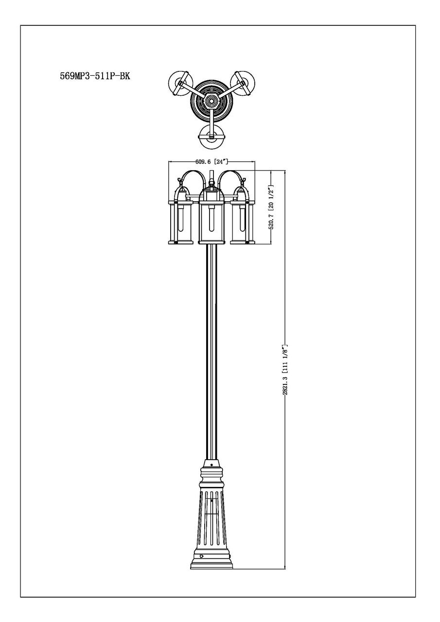 Z-Lite Roundhouse 3 Light Outdoor Post Mounted Fixture in Black 569MP3-511P-BK