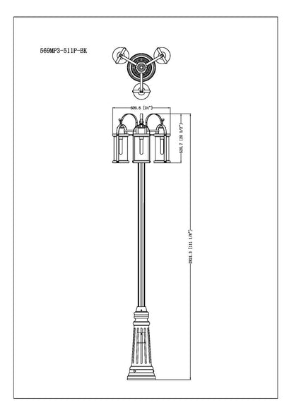 Z-Lite Roundhouse 3 Light Outdoor Post Mounted Fixture in Black 569MP3-511P-BK