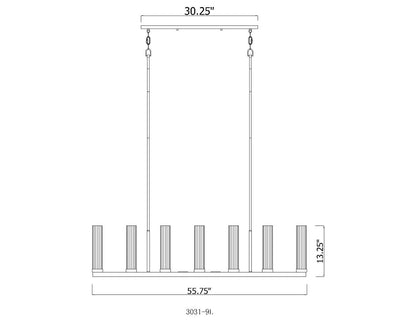 Z-Lite Beau 9 Light Linear Chandelier in Rubbed Brass 3031-9L-RB