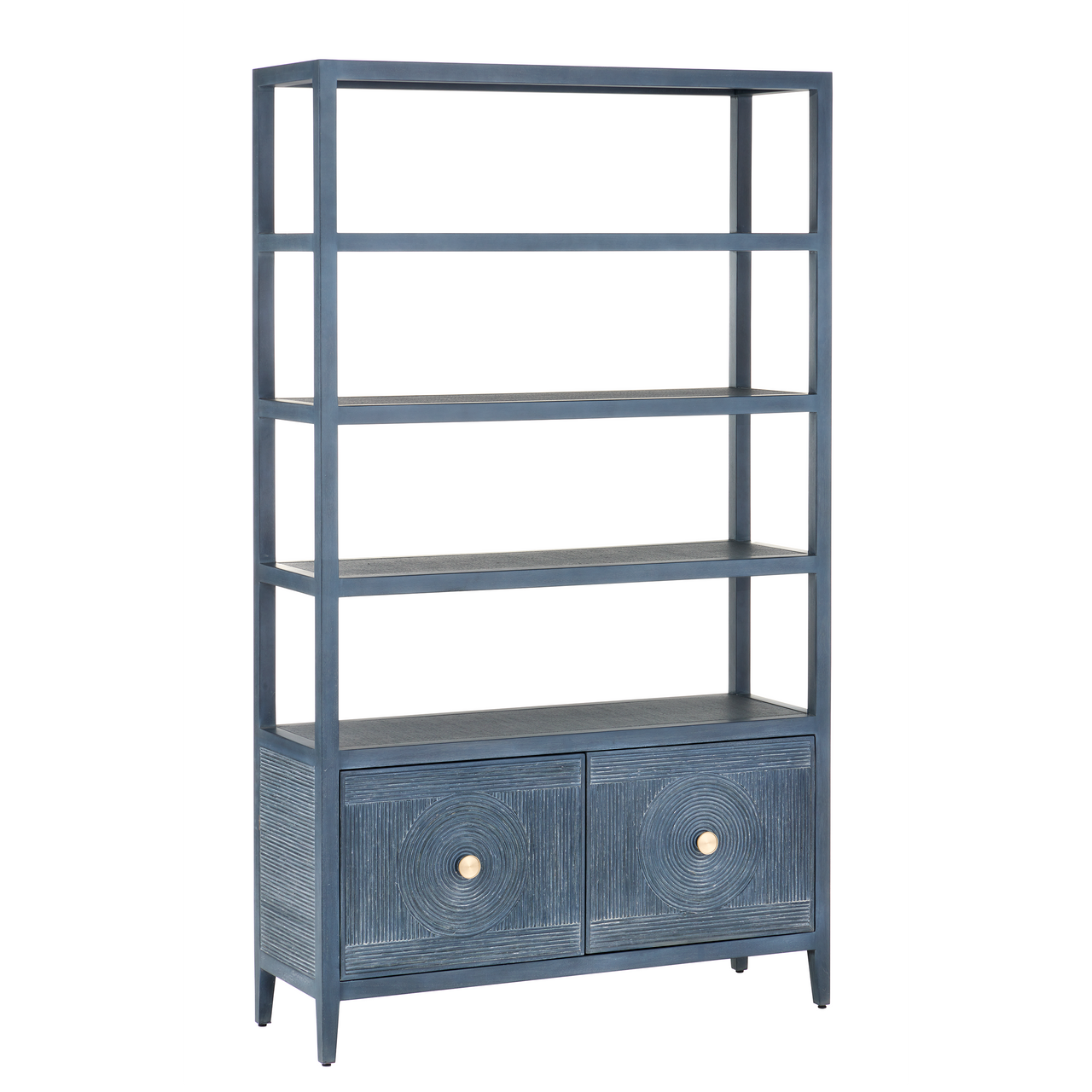 Currey & Co. 48" Santos Navy Rattan Storage Etagere Bookcase 3000-0265