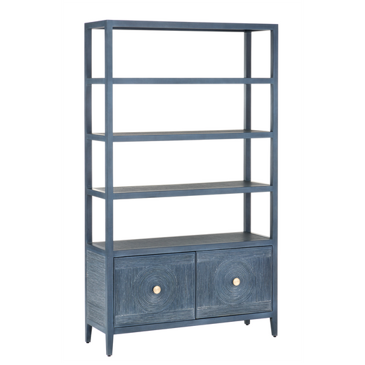 Currey & Co. 48" Santos Navy Rattan Storage Etagere Bookcase 3000-0265