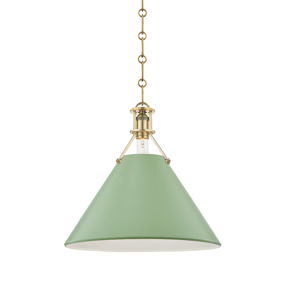 Hudson Valley Lighting Painted No.2 Pendant in Aged Brass/leaf Green Combo MDS352-AGB/LFG