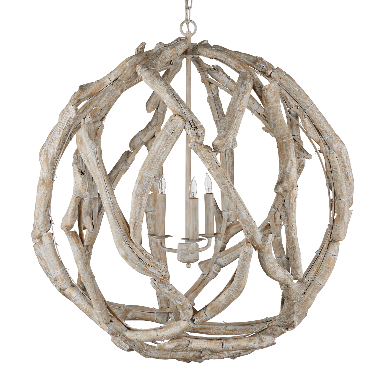 Currey & Co. Driftwood Whitewash Orb Chandelier 9000-1133