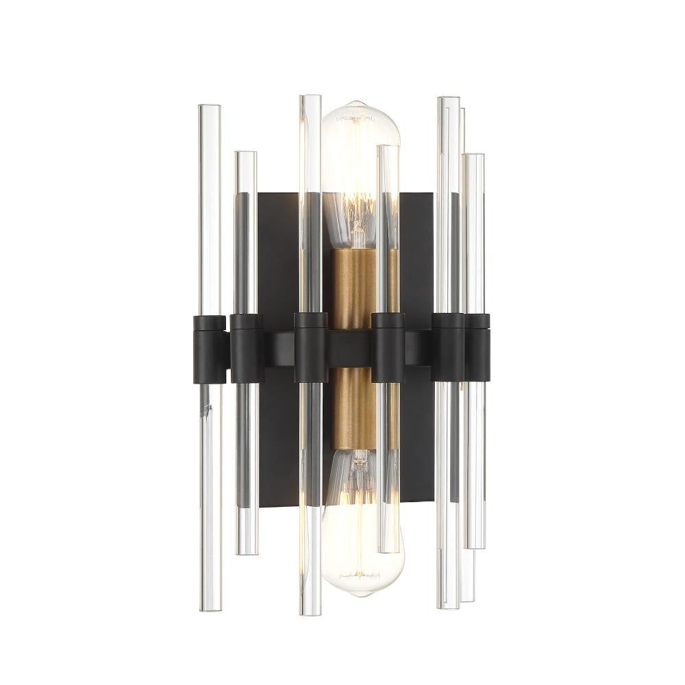 Savoy House Santiago 2-Light Wall Sconce in Matte Black with Warm Brass Accents 9-1935-2-143