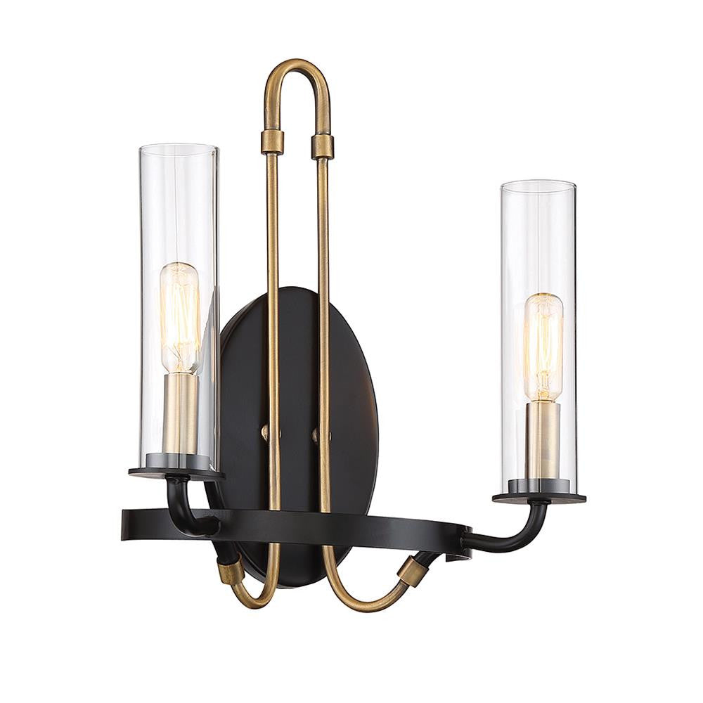 Savoy House Kearney 2-Light Wall Sconce in Vintage Black with Warm Brass 9-8073-2-51