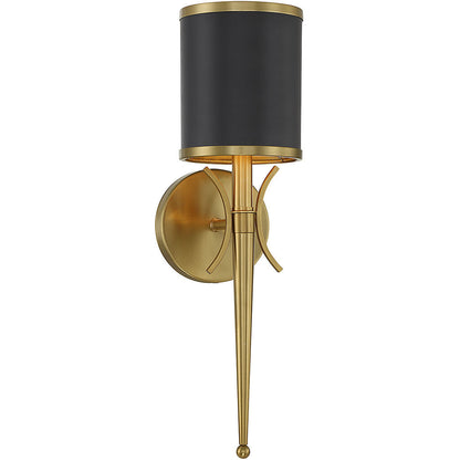 Savoy House Quincy 1-Light Wall Sconce in Matte Black with Warm Brass Accents 9-9944-1-143