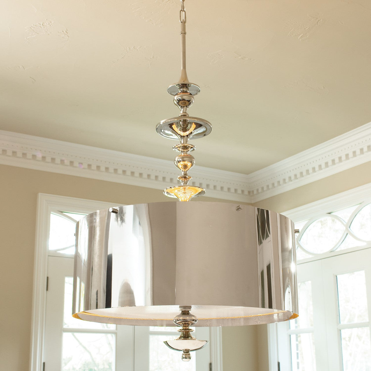 Global Views Turned Pendant Chandelier in Nickel in Sm 9.91440