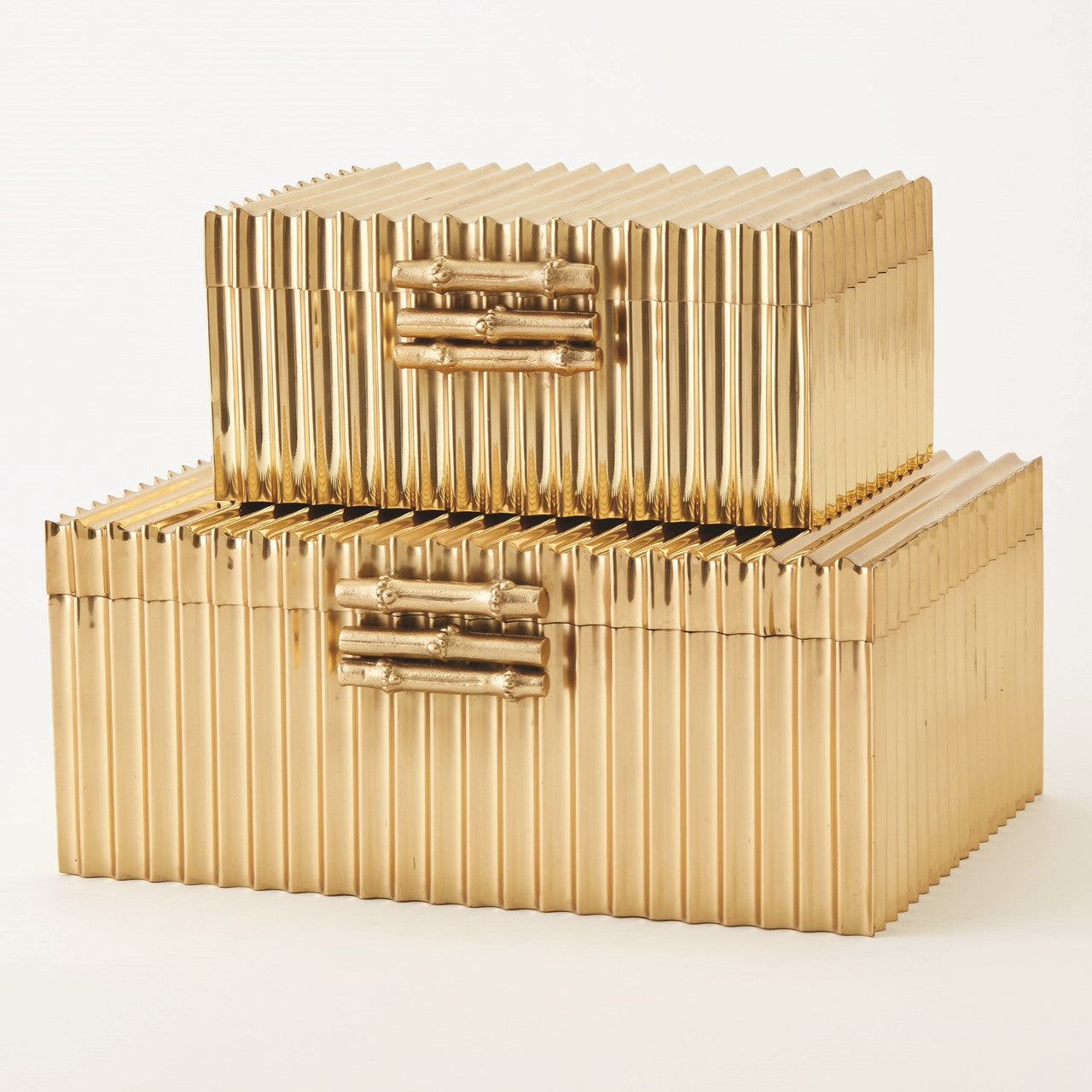 Global Views Corrugated Bamboo Box Brass Small 9.92035