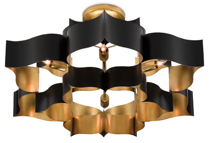 Currey & Co. Grand Lotus Large Black Chandelier 9000-0429