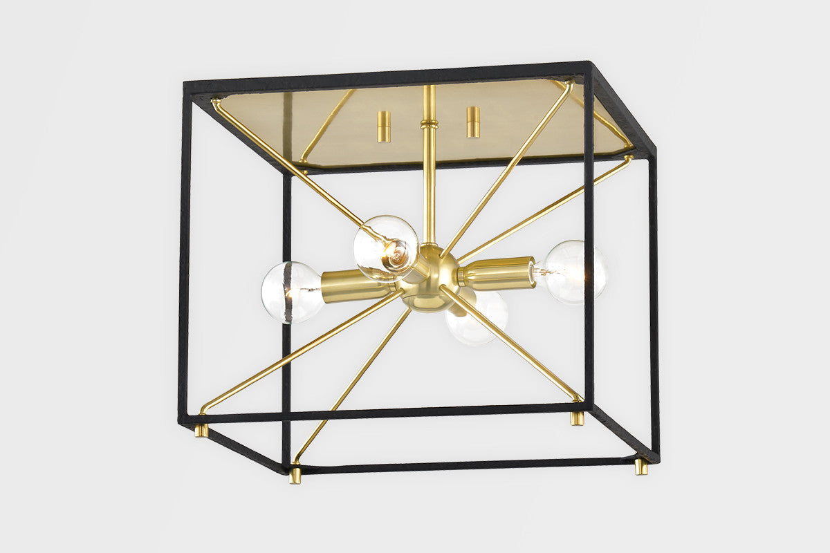 Hudson Valley Lighting Glendale Flush Mount in Aged Brass/black 8910-AGB/BK