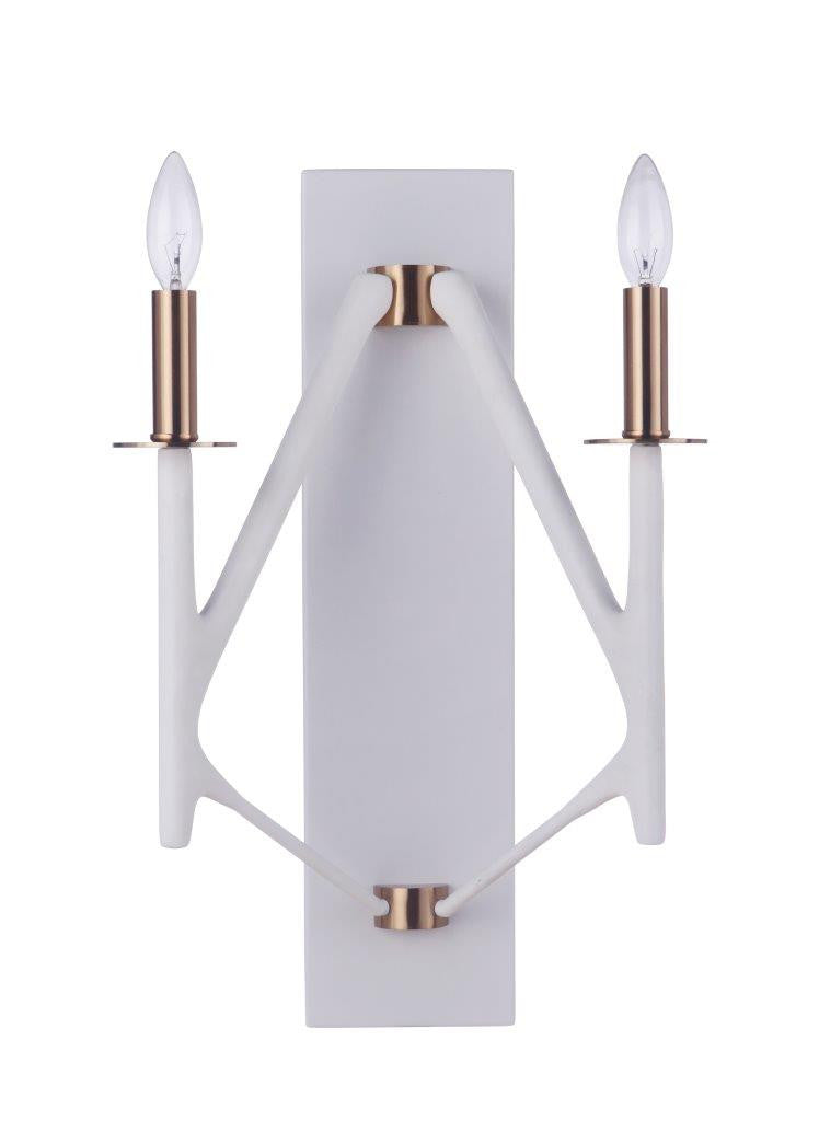 Craftmade The Reserve 2 Light Wall Sconce in Matte White/Satin Brass in Matte White / Satin Brass 55562-MWWSB