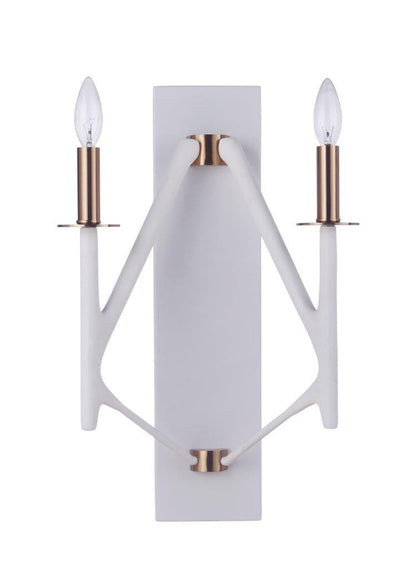 Craftmade The Reserve 2 Light Wall Sconce in Matte White/Satin Brass in Matte White / Satin Brass 55562-MWWSB