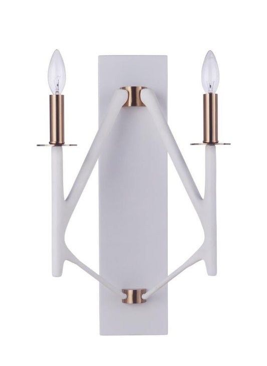 Craftmade The Reserve 2 Light Wall Sconce in Matte White/Satin Brass in Matte White / Satin Brass 55562-MWWSB