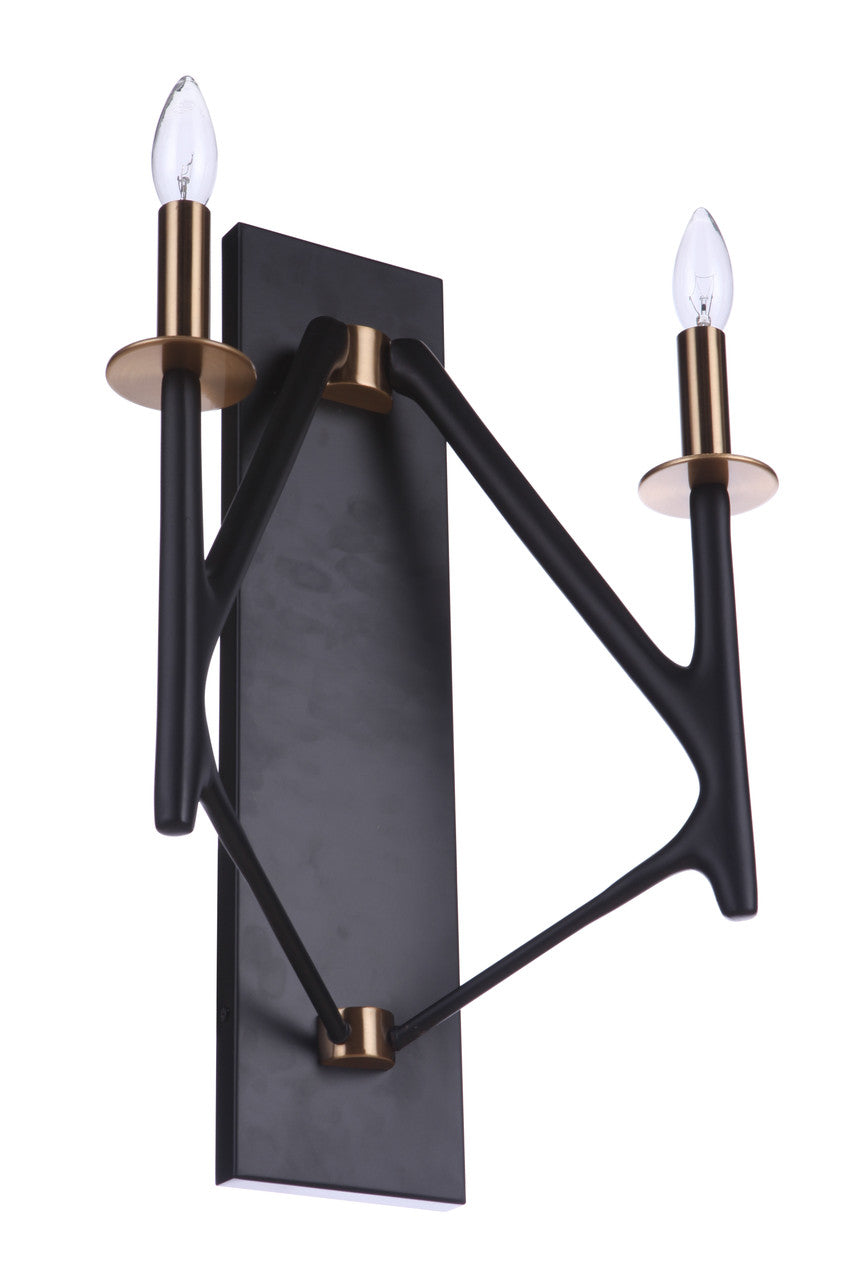 Craftmade The Reserve Wall Sconce 2  Light  Flat Black / Satin Brass in Flat Black/Painted Nickel 55562-FBSB