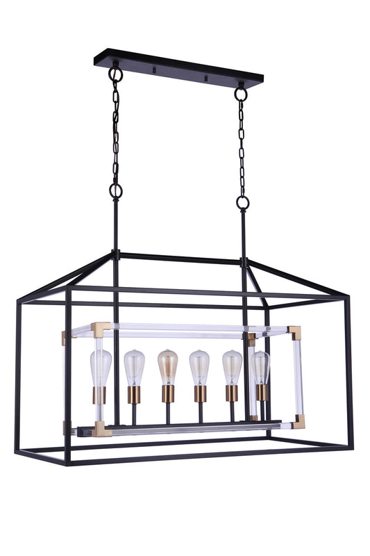 Craftmade Aaron 6 Light Island in Flat Black/Satin Brass58076-FBSB