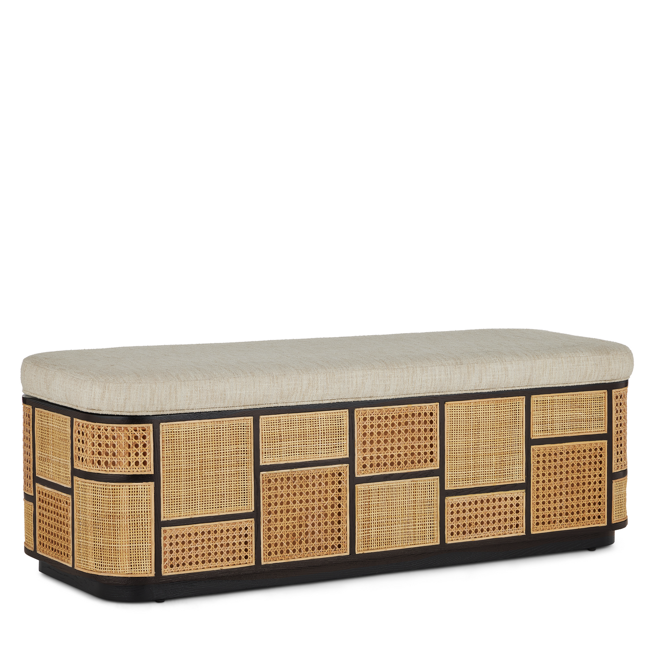 Currey & Co. Upholstered Anisa Black Storage Bench, Trailside Natural Instinct Safari 7000-0692