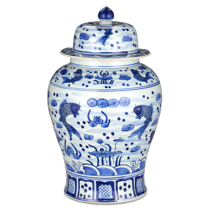 Currey & Co. South Sea Blue & White Large Temple Jar 1200-0838