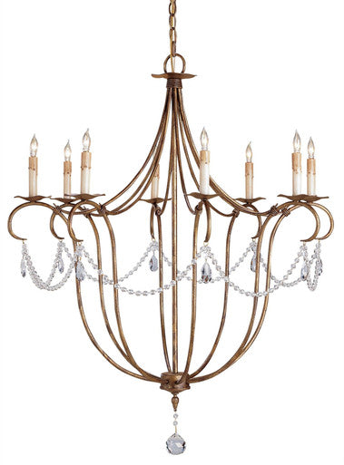 Currey & Co. Crystal Lights Large Gold Chandelier 9881