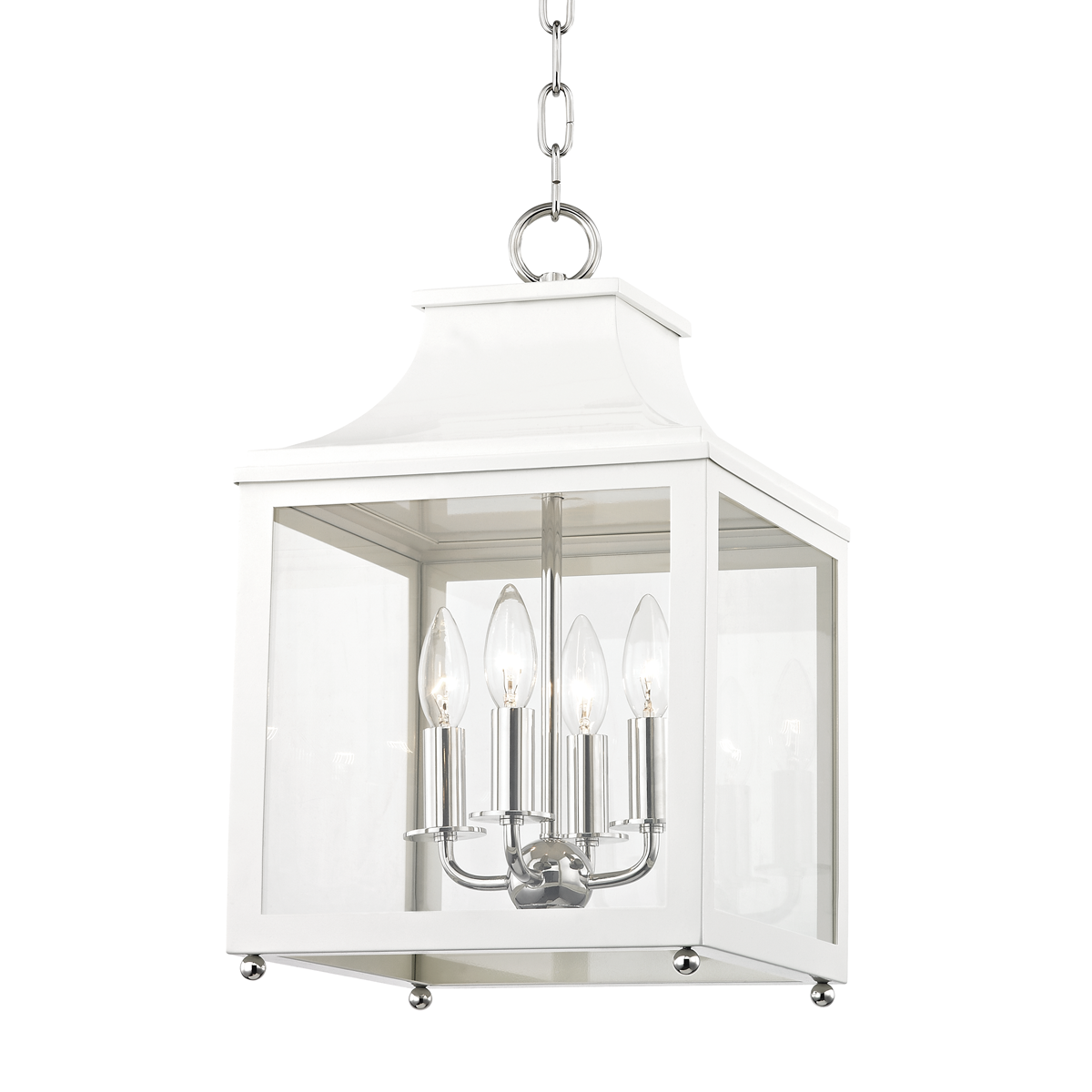 Mitzi 4 Light Lantern in Polished Nickel/White H259704S-PN/WH