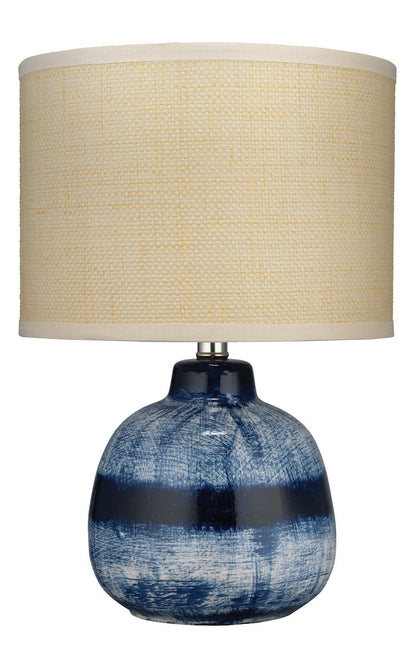 Jamie Young Small Batik Table Lamp in Indigo Ceramic with Small Drum Shade in Raffia 9BATIKSMTLIN