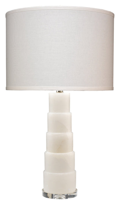 Jamie Young Caspian Table Lamp in White Alabaster with Classic Drum Shade in White Linen 9CASPWHD131C