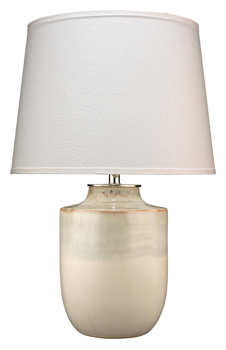 Jamie Young Lagoon Table Lamp in Cream Ceramic with Large Cone Shade in White Linen 9LAGOCRC131L