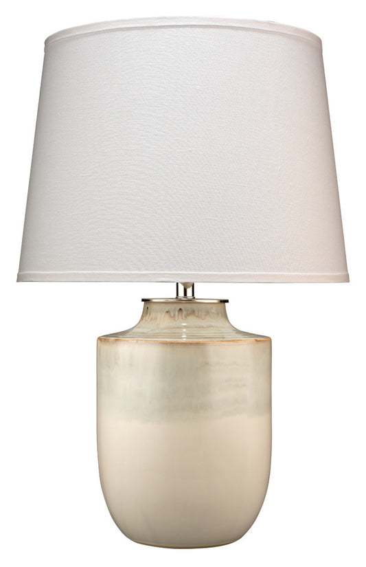 Jamie Young Lagoon Table Lamp in Cream Ceramic with Large Cone Shade in White Linen 9LAGOCRC131L