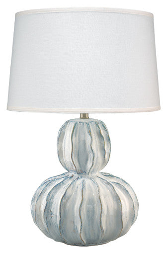 Jamie Young Oceane Gourd Table Lamp in White Ceramic with Custom Cone Shade in White Linen 9OCEAWHC131G