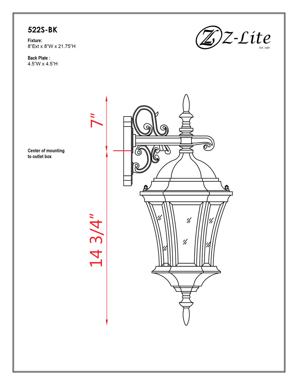 Z-Lite Wakefield 1 Light Outdoor Wall Light in Black 522S-BK