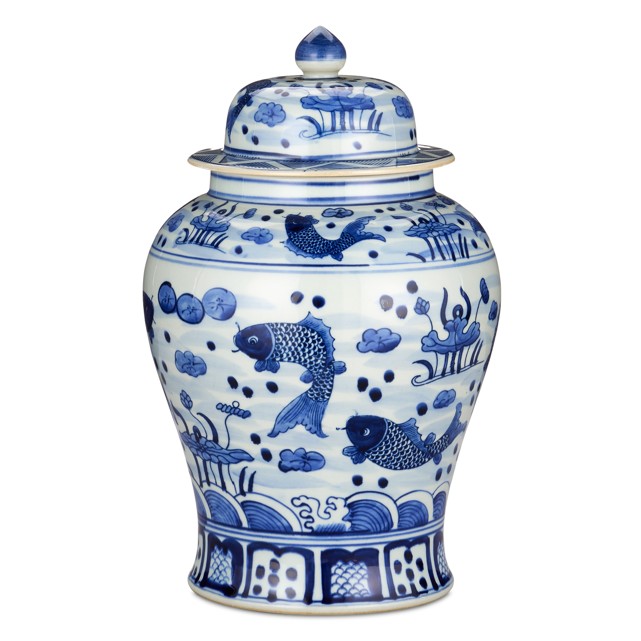 Currey & Co. 14" South Sea Blue & White Temple Jar 1200-0839