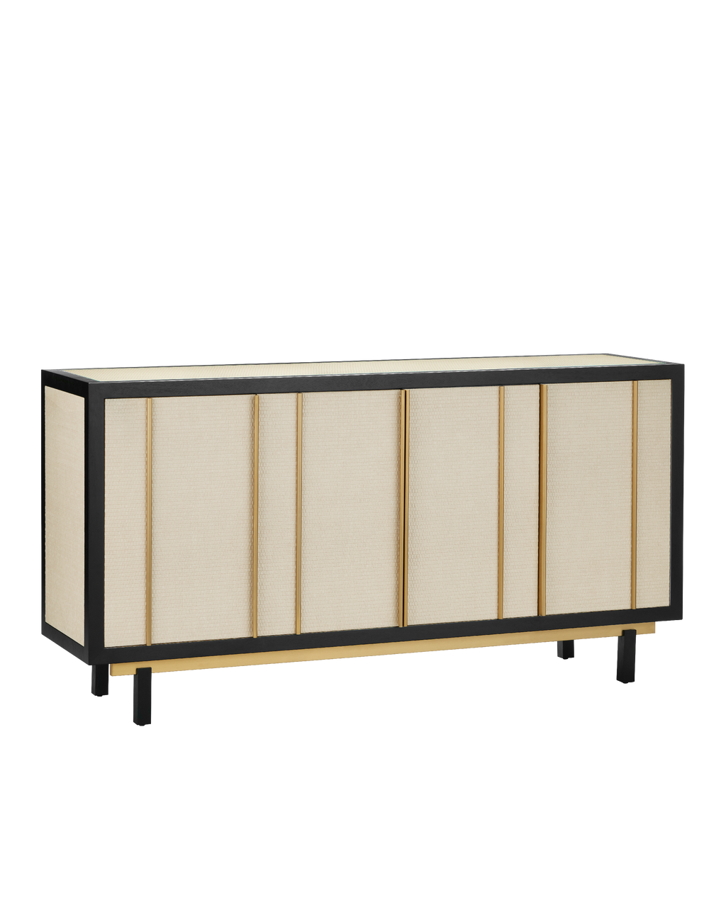 Currey & Co Deanna Raffia Credenza in Ivory/Black/Satin Brass/Natural/Clear 3000-0300