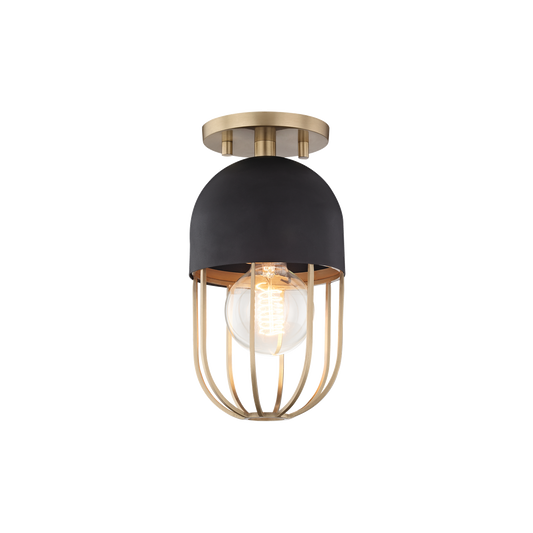 Mitzi 1 Light Semi Flush in Aged Brass/Black H145601-AGB/BK