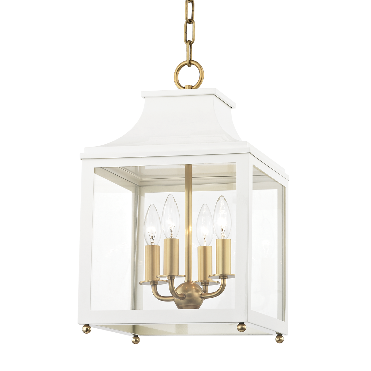 Mitzi 4 Light Lantern in Aged Brass/Soft Off White H259704S-AGB/WH