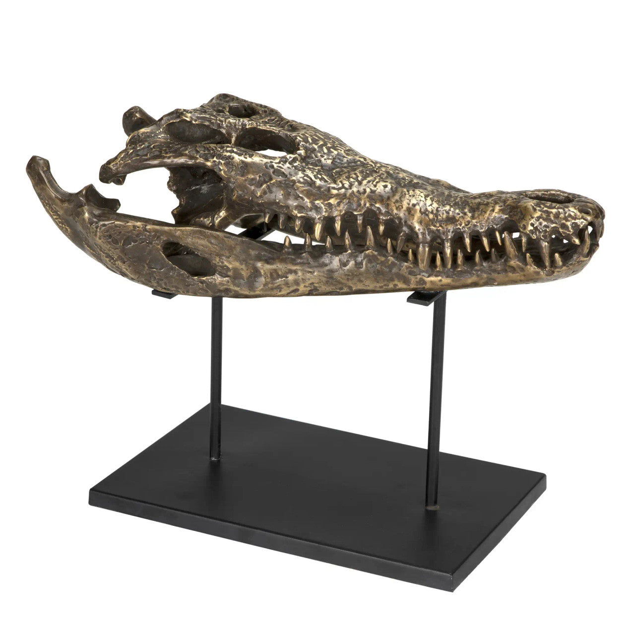 Noir Brass Alligator On Stand Large in Antique Brass with Matte Black Base AB-83L