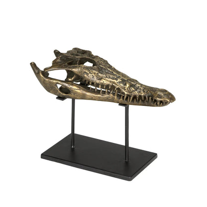 Noir Brass Alligator On Stand Medium in Antique Brass with Matte Black Base AB-83M