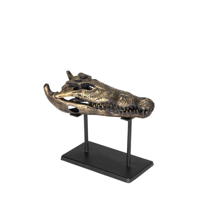 Noir Brass Alligator On Stand Small in Antique Brass with Matte Black Base AB-83S