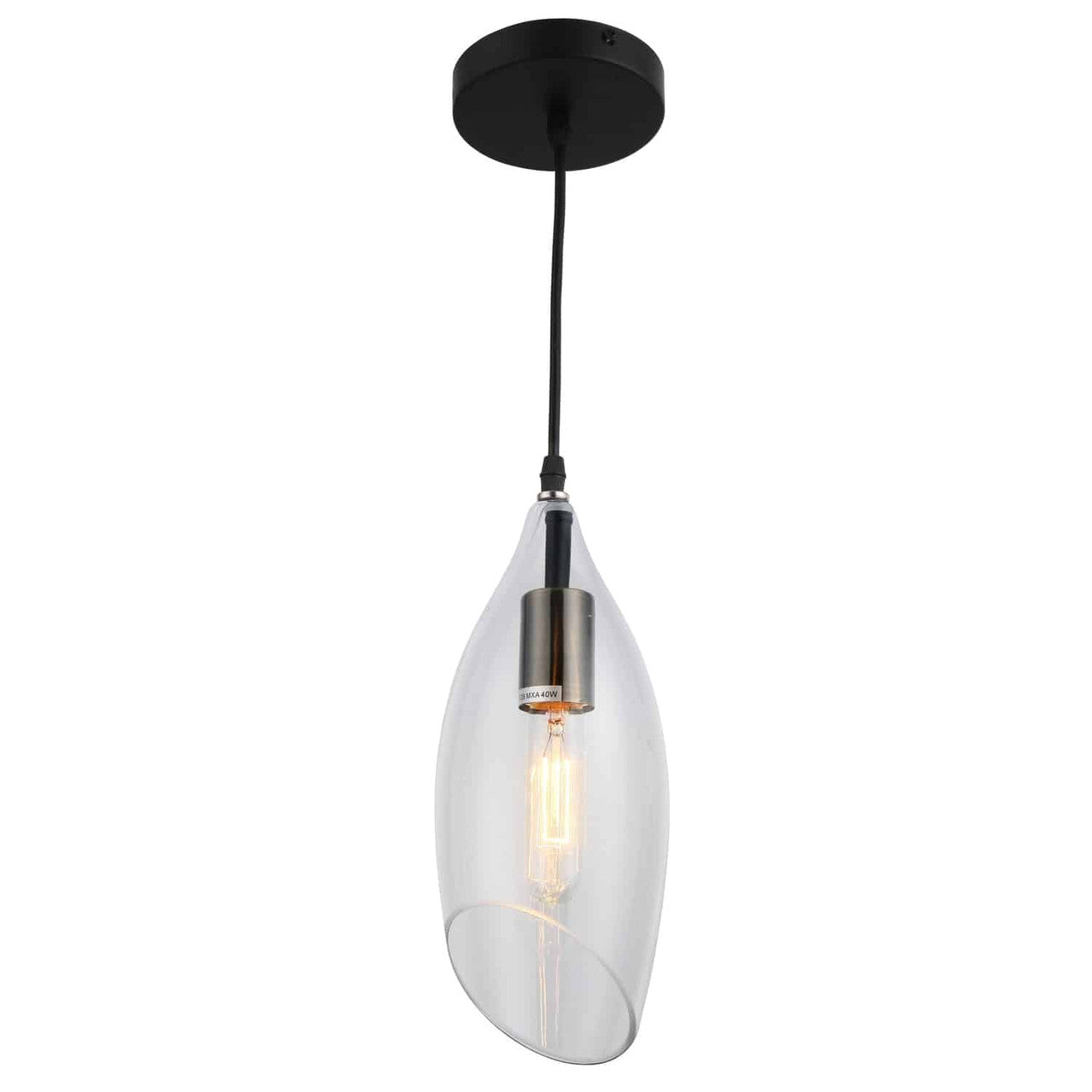 Dainolite 1 Light Incandescent Pendant, Black Finish with Clear Glass ABB-61P-CL